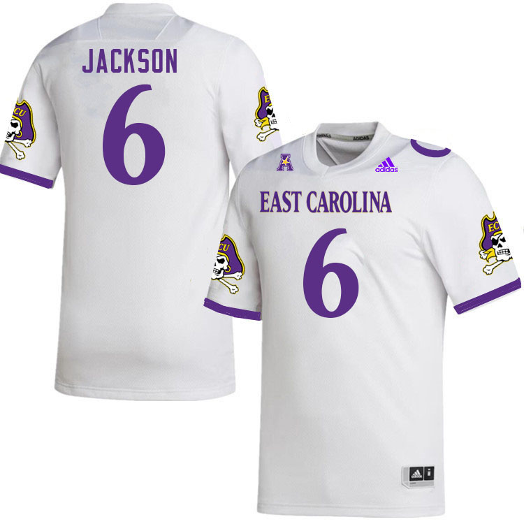 Men #6 Teylor Jackson ECU Pirates 2023 College Football Jerseys Stitched-White - Click Image to Close